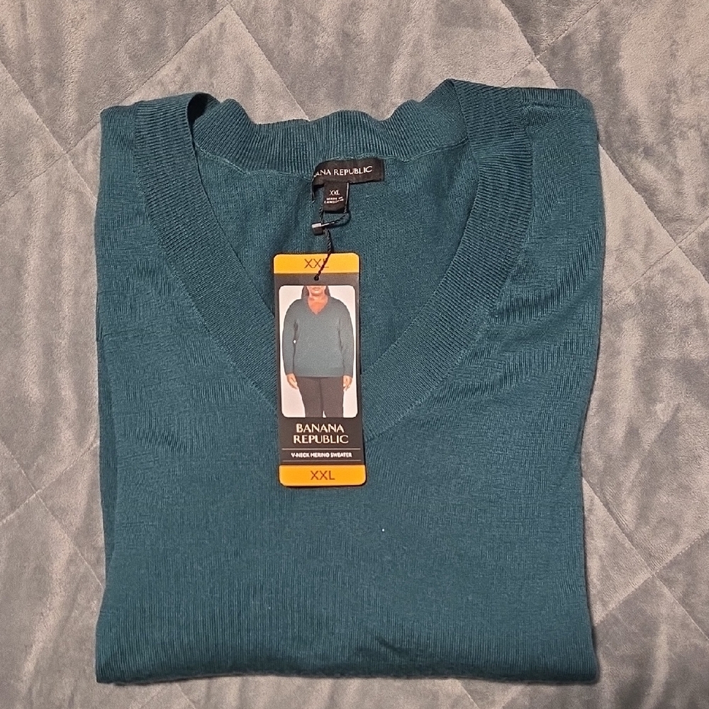 Banana Republic Teal V-Neck Sweater XXL - Picture 5 of 5